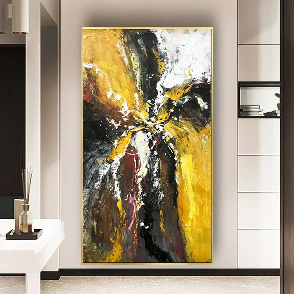 

New Nordic Hand-Painted Oil Painting Yellow Brown Landform Landscape Texture Canvas Picture Modern Home Living Room Decor Mural