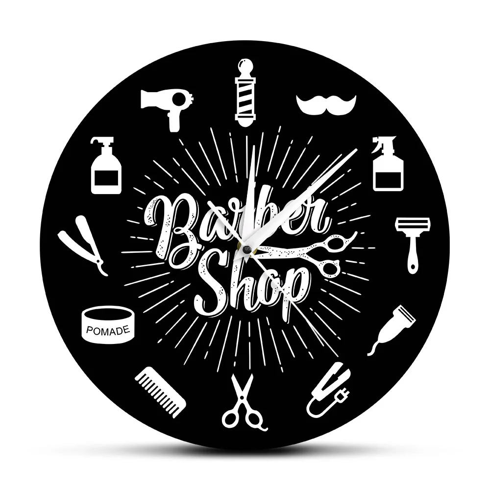 Hairstylist Business Wall Sign Barber Tools Designed Wall Clock Salon Artist Home Decor Barber Shop Pole Beauty Salon Wall Clock