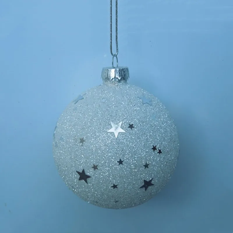 4pcs/pack Diameter=8cm Inner Powder Surface Sticking Glass Ball Christmas Day Decoration Hanging Globe Pendant Friend Gift