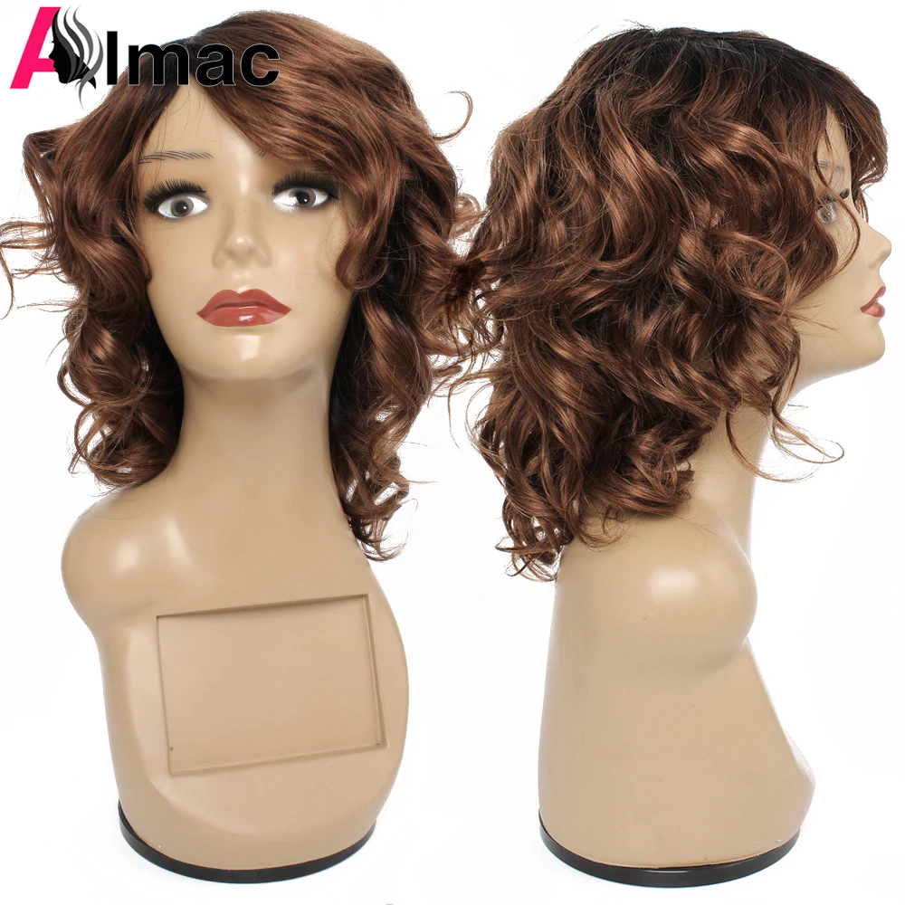 

Short Remy Human Hair Wigs Full Machine Made Wig Ombre Black Auburn Honey Blonde Burgundy Color Romance Curl Loose Body Wave Wig