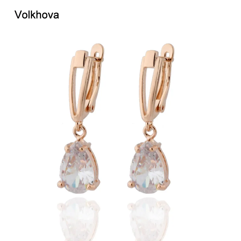 Luxury Quality Jewelry Cubic Zirconia Rose Gold Color Earrings for Women Water Drop Earrings Korean Style Dangle Earring