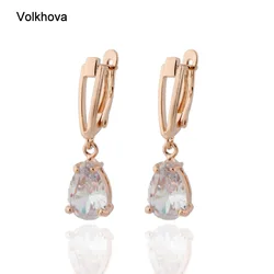 Luxury Quality Jewelry Cubic Zirconia Rose Gold Color Earrings for Women Water Drop Earrings Korean Style Dangle Earring