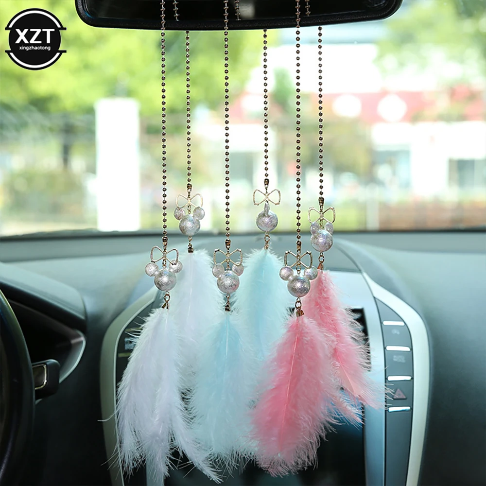 Car Interior Decoration Rearview Mirror Hanging Pendant Cute Bow Mouse Feather Shape Pendant Girl Wowan Goods Car Accessories