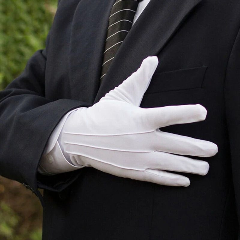 Men Spandex Thin Black White Parade Gloves Unisex Formal Tuxedo Costume Honor Guard Mittens Coin Jewelry Silver Inspection