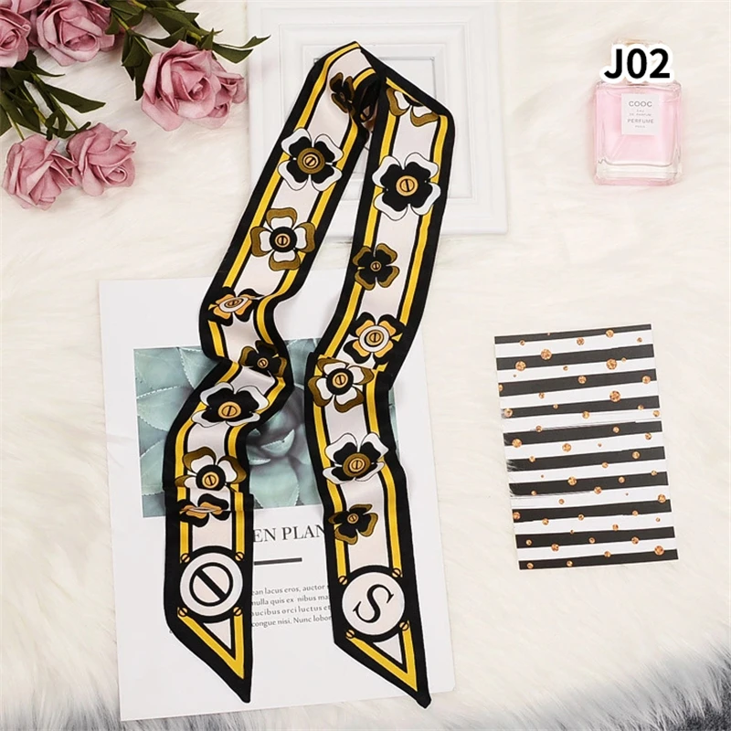 Flower Print Luxury Brand Scarf Women Silk Scarf Bag Skinny Scarves Design Foulard Neckerchief Headband For Ladies B78