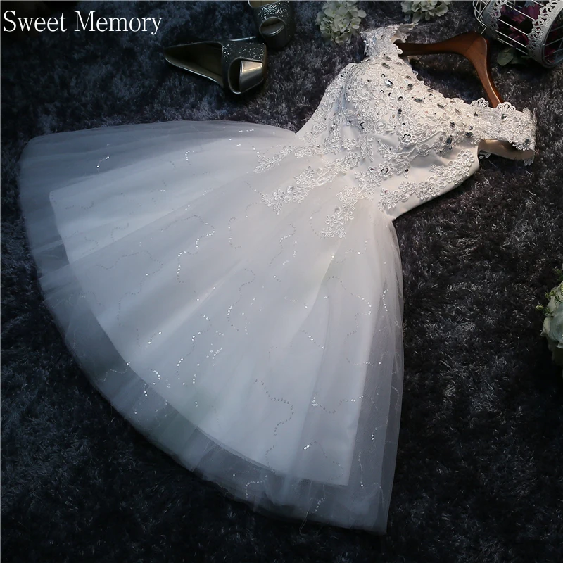 Vestidos de novia blancos y rojos con cuello barco, vestido de princesa para banquete, fiesta de graduación, vestido Formal corto sexi de tul para mujer y niña