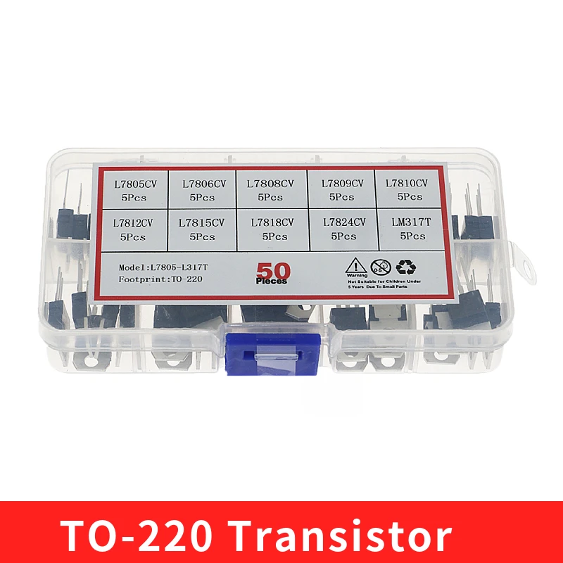 50pcs/box 10value*5pcs Voltage Regulator Transistor Assortment Kit LM317T L7805 L7806 L7808 L7809 L7810 L7812 L7815 L7818 L7824