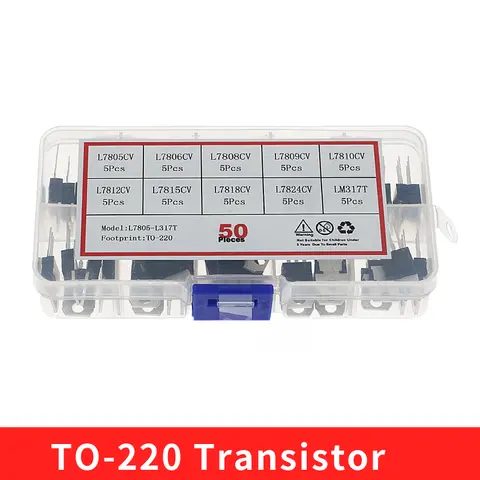 50pcs/box 10value*5pcs Voltage Regulator Transistor Assortment Kit LM317T L7805 L7806 L7808 L7809 L7810 L7812 L7815 L7818 L7824