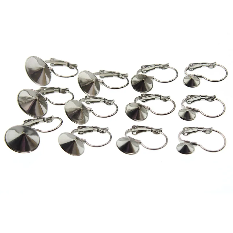 10pcs Earring Hook DIY Jewelry Findings 316L Stainless Steel French Lever Blank Earring Clasp Tray Cabochon Cameo Base Settings