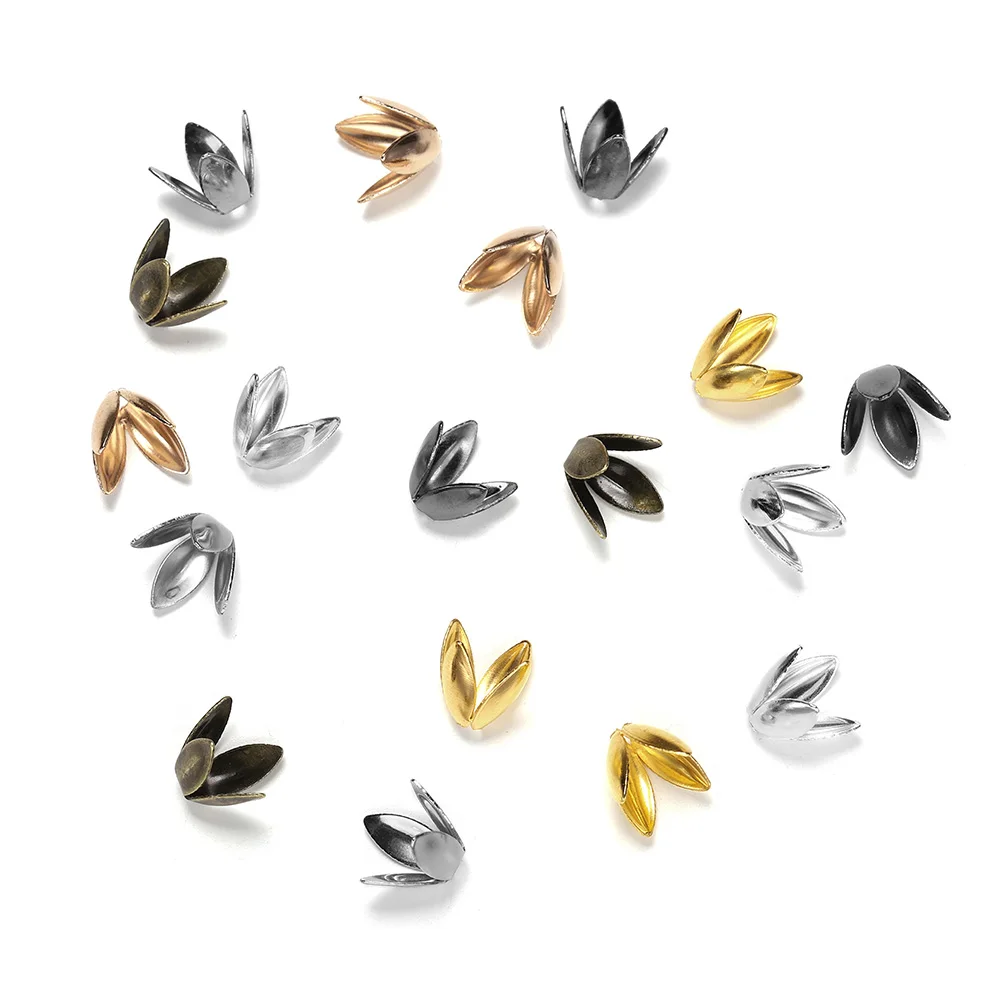 100pcs/lot Gold Color Flower Metal Petal Bead Caps Four Leaves Bead Cups For Jewelry Making