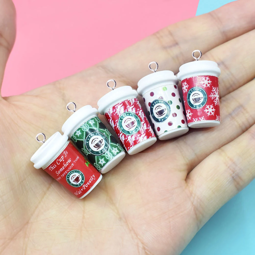 10pcs Christmas Coffee Cup Resin Charms Pendant for Earring Keychain Lovely Flatback Patch Play House Toys Jewelry Making C744