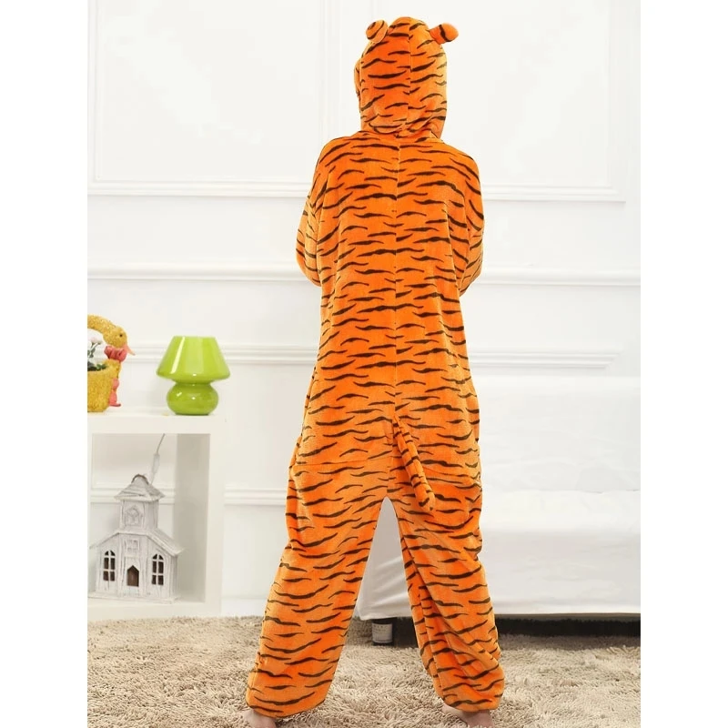 Fleece Tiger Adult Onesie Pajamas Christmas Halloween Animal Cosplay Sleepwear Women Men Kids Family One Piece Jumpsuit Costume