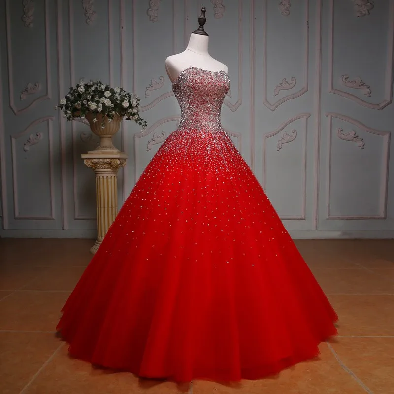 Luxury Sweetheat Ball Gown Red Bling Princess Beading Wedding Dresses Gown 2025 Bridal Wedding Gown robe de mariage