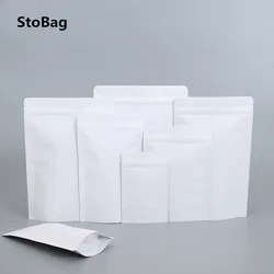 StoBag 50pcs White Self-supporting Kraft Paper Bags General Food Packaging Composite Aluminum Foil Sealed Bags