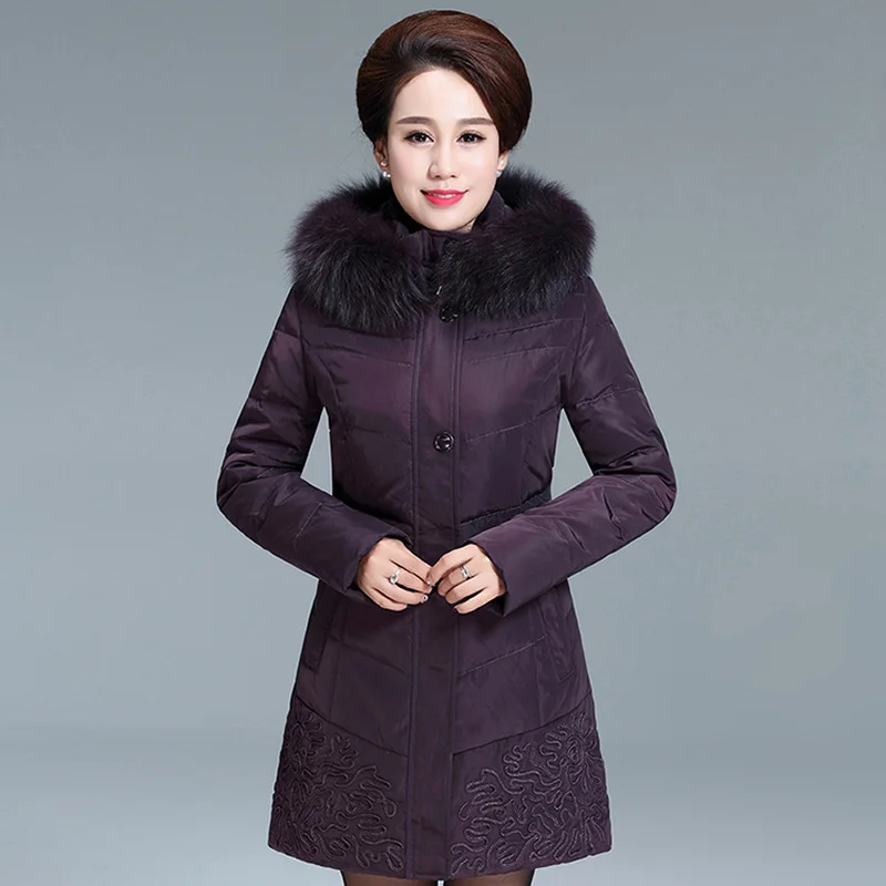 

Women's Size Duck Plus Down Jacket Long Winter Coat Fox Fur Collar Jackets for Elderly Women Parkas Chaqueta Mujer KJ483 s