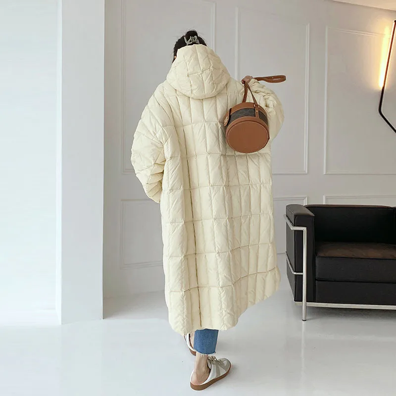 Winter Warm Women\'s Long down jacket Oversized Fashion Hooded Fluffy coat Thick Outwear Casual Lady Zip Clothes INKEO 1O380