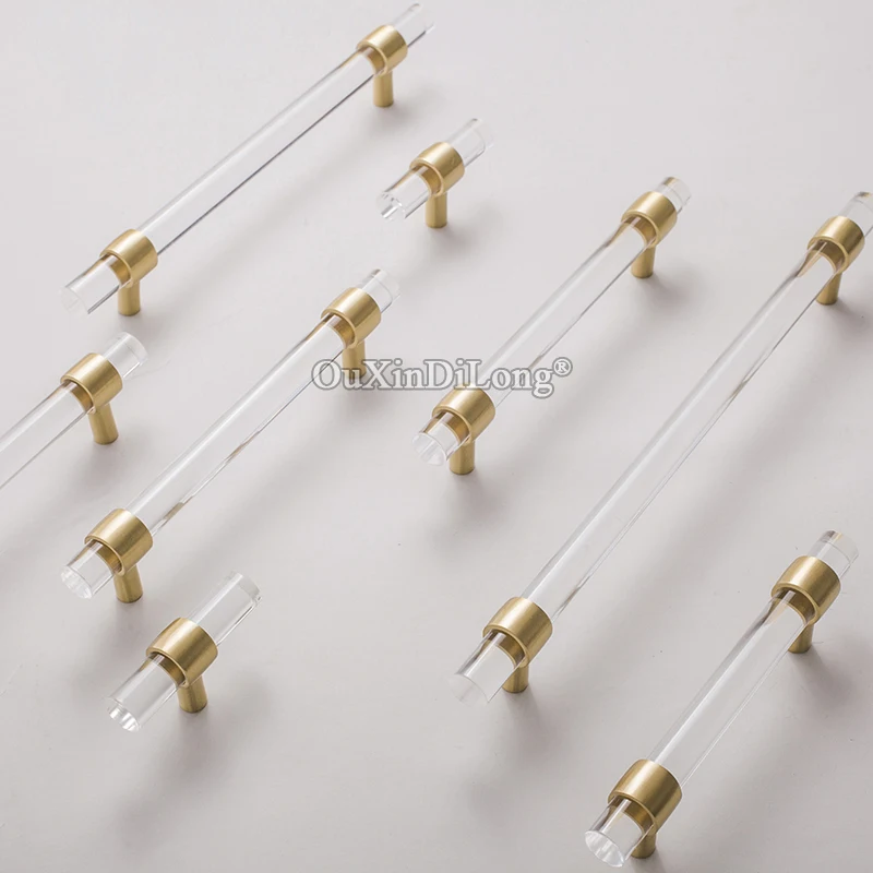 Elegant Luxury 10PCS European Brass + Acrylic Cabinet Door Handles Cupboard Wardrobe Drawer Kitchen Shoe Cabinet Pulls Handles