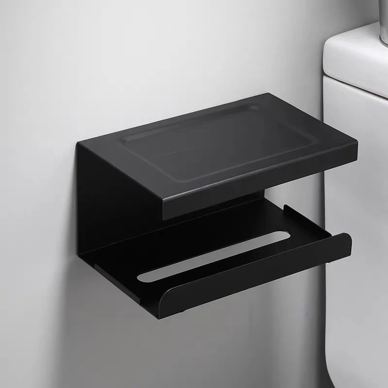 Bathroom Tissue Box Toilet Paper Holder Black Aluminium Alloy Durable Wall Mounted Roll Paper Holder Organizer Tissue Towel Rack