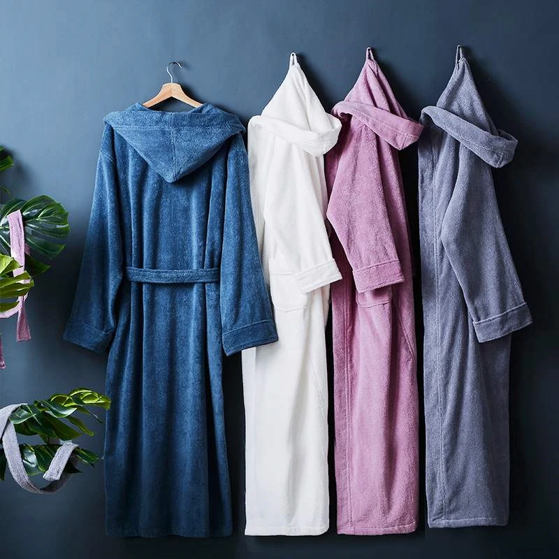 Couples Homewear Winter Lengthen Robe Men Women Toweling Terry Hooded Robe Cotton Bathrobe Soft bata novia Sleeprobe Casual