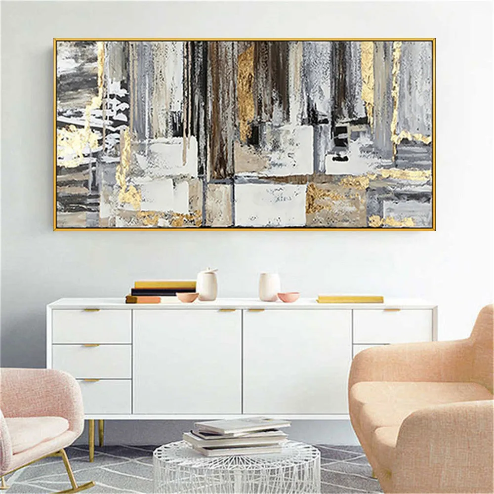 

Retro Home Decor Art Hand-Painted Abstract Oil Painting Gold Foil Dark Tone Texture Canvas Picture Modern In Home Decor Wall Art