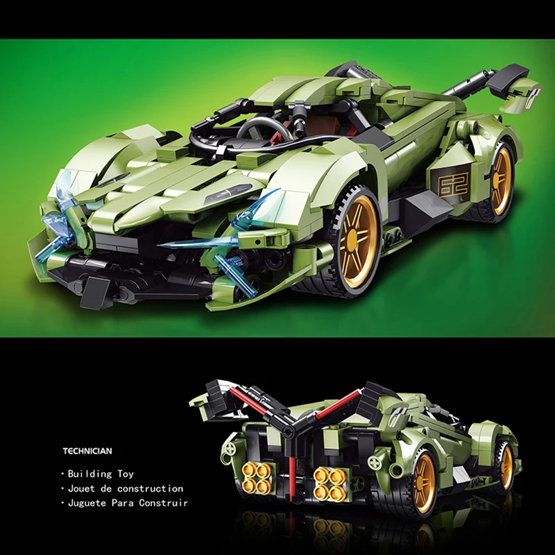 

Building Supercar Model Blocks Speed Racing DIY Green Car Club Bricks Manipulative Ability Toys For Children Boys Rewards