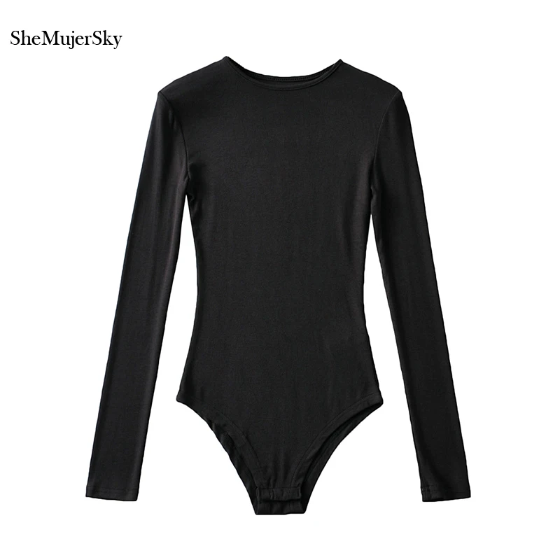 SheMujerSky Women Long Sleeve O-neck Bodysuits 2021 Spring Autumn Elastic Slim Jumpsuits Ladies Tops