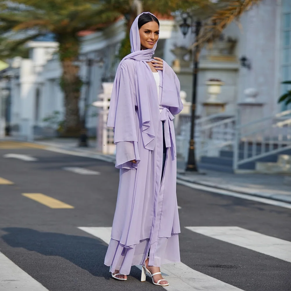 Imagem -02 - Abaya Muçulmana para Mulheres Vestuário Islâmico Quimono de Dubai Vestuário Turco Modesto Robe Hijabi Ramadan Casual Eid sem Cachecol Camadas