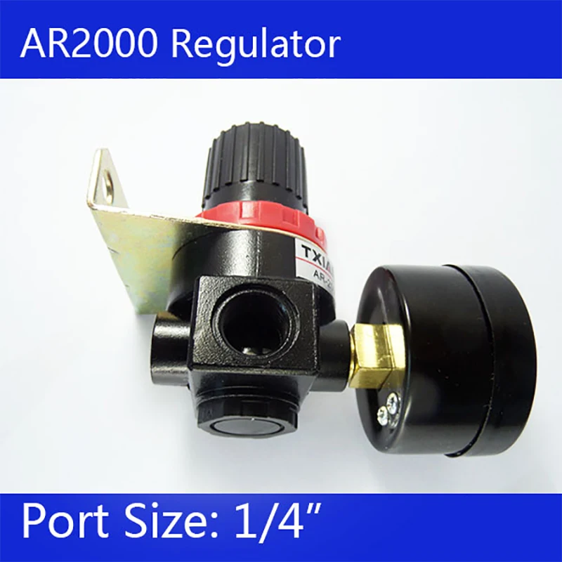 AR2000 G1/4\'\' Air Control Compressor Pressure Relief Regulator Valve with Fitting Gauge and Bracket