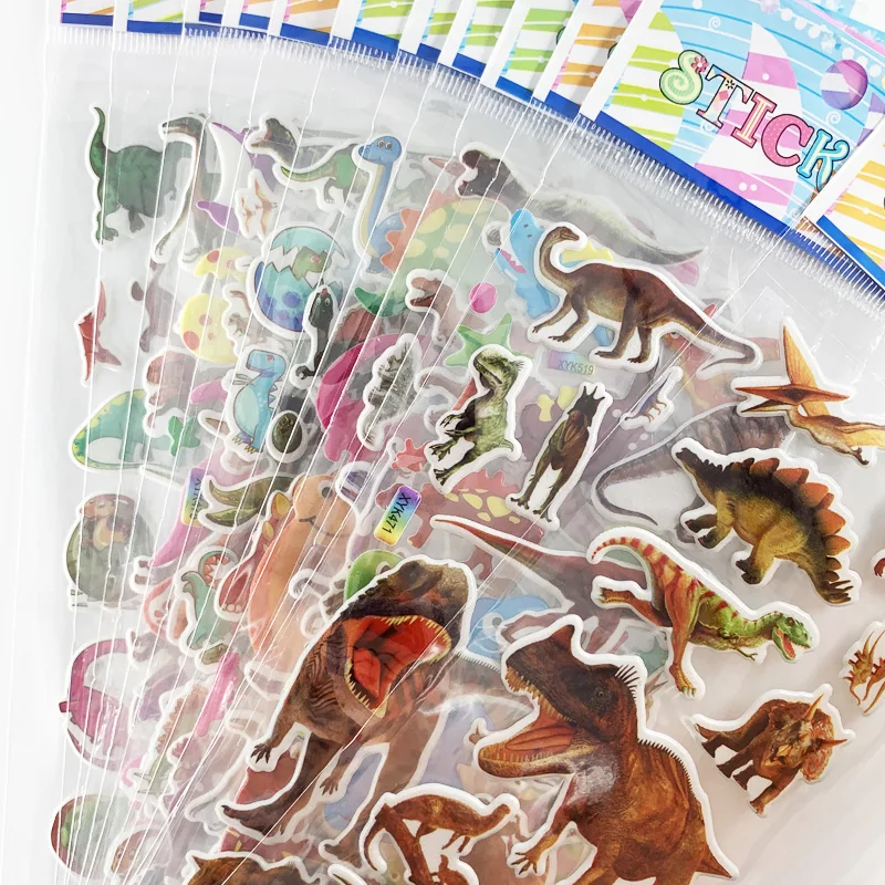 12 Sheets/Set 3D Cartoon Stickers Animal Dinosaur Pattern Bubble PVC DIY Scrapbook Sticker for Kids Boys Children Gifts