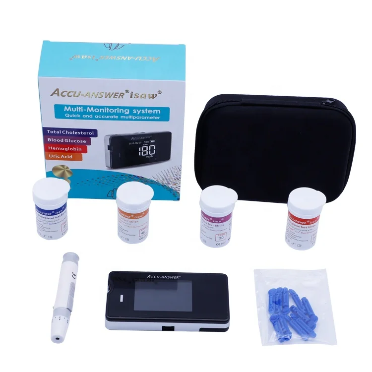 4 in1 Quick Test Cholesterol&Hemoglobin&Uric acid&Blood Glucose Meter glucometer kit Diabetes Gout Monitor&Test Strips&Lancets