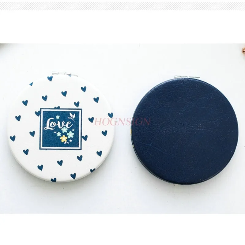 Espelho pequeno moda espelho de couro senhoras carry-on espelho de maquiagem mini portátil dobrável pequeno espelho duplo venda