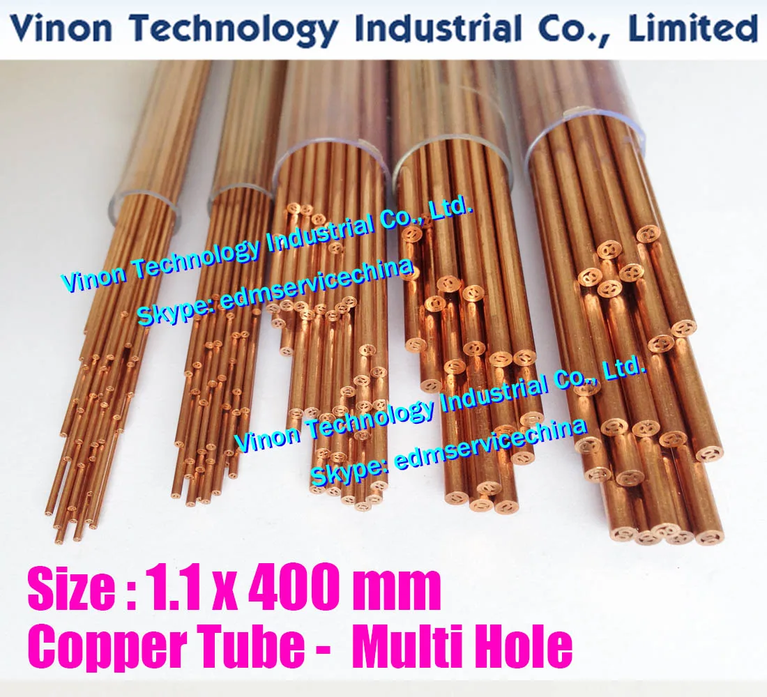 (100PCS/LOT) 1.1x400mm Copper Tube Multihole, Copper EDM Tubing Electrode MultiChannel Dia. 1.1mm, 400mm Long for Superdrill EDM