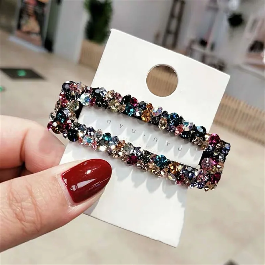 Handmade Rhinestone Hair Clips Pin For Women Fashion Geometric Flower Barrettes Headwear Girls Sweet Hairpins Hair Accessorie