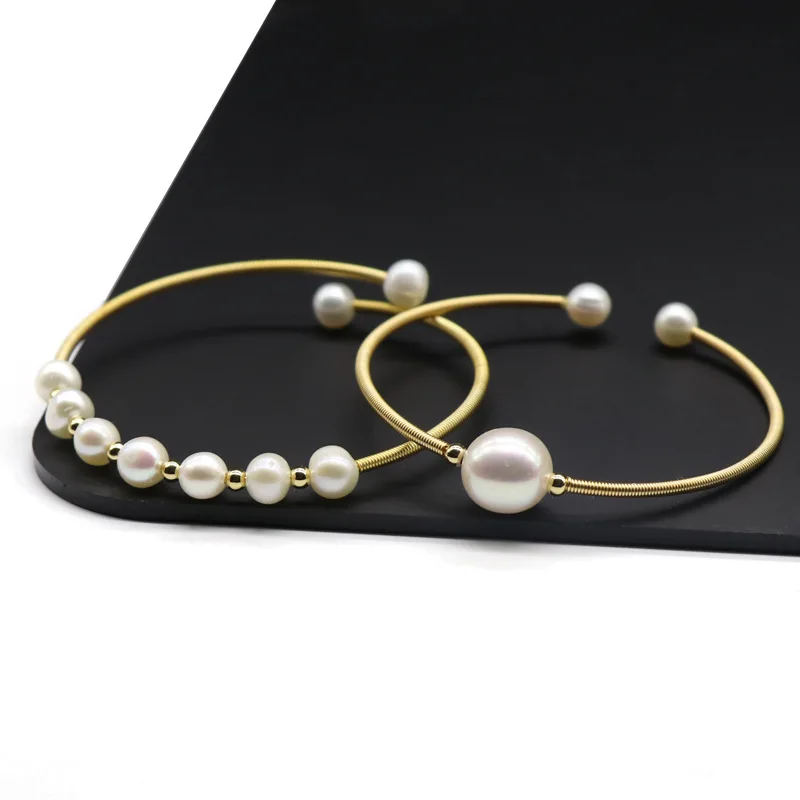 Elegant Pearl Cuff Bangles Bracelets Baoruqe Potato Pearls Beaded Open Wrist Natural Freshwater Pearl Bracelets Bangles Women