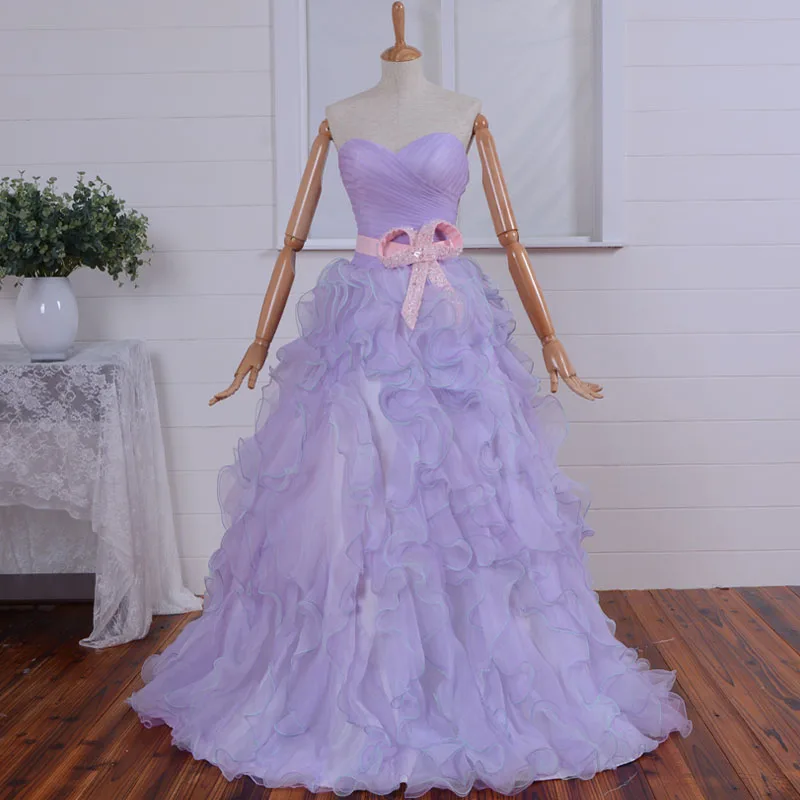 Ballkleid Debütantin Mädchen Kleid licht lila Organza rüschen Sweetheart Perlen Quinceanera kleider 2015 Vestido De Festa bogen