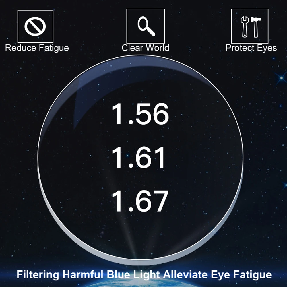 Peekaboo CR-39 resin anti blue light aspheric prescription glasses lenses clear myopia hyperopia lens 1.56 1.61 1.67 1.74
