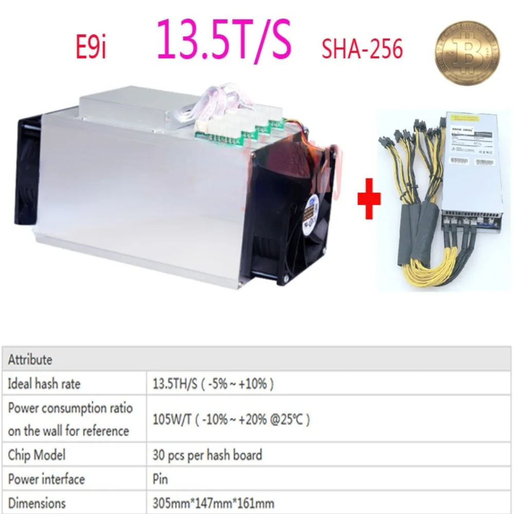 

ETH BTC Minero antiguo de 80-90% Bitcoin SHA256 ASIC Btc BCH E9i 13,5 T con PSU Antminer S9 S9j T9 + S11 Z9 z11 M3 12t 11,5 T