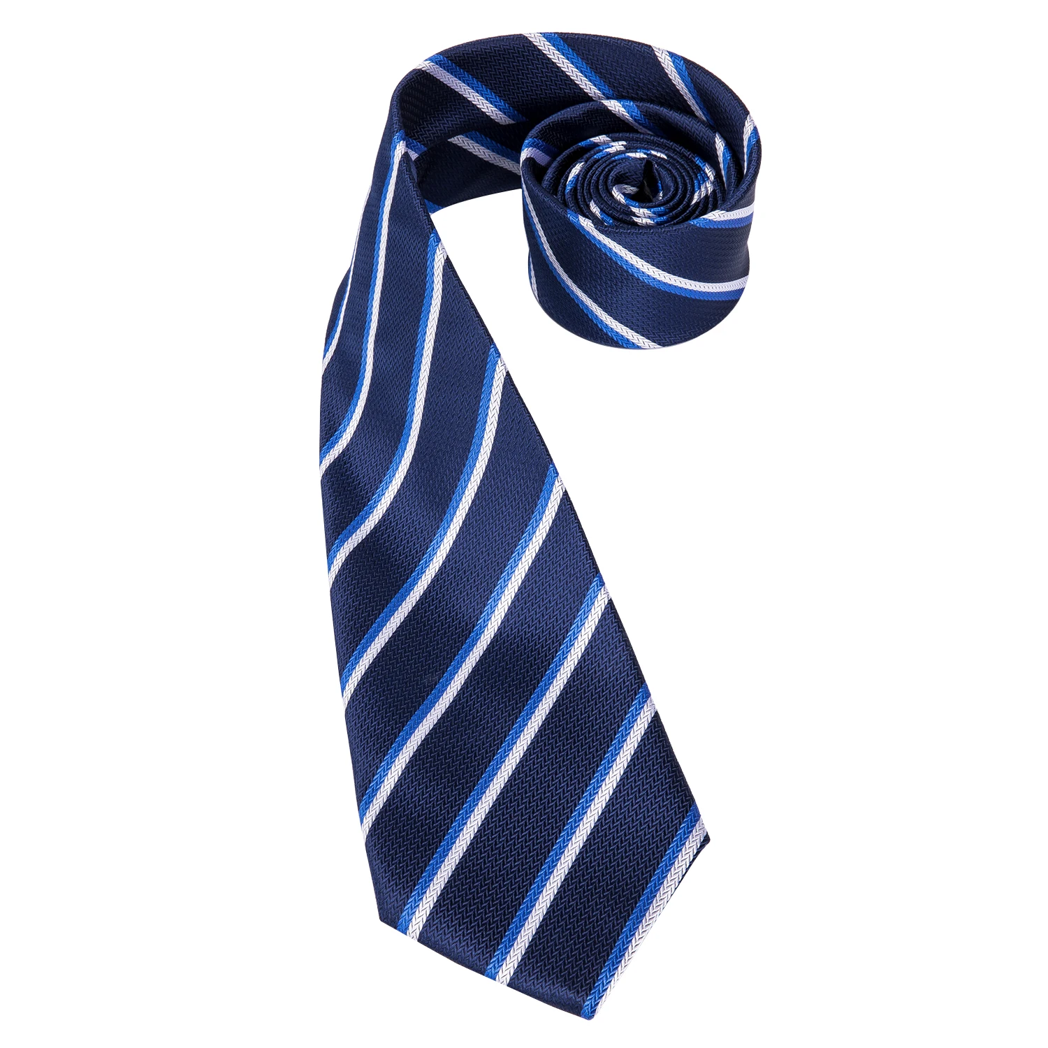 Blue White Striped Silk Wedding Tie For Men Handky Cufflink Gift Men Necktie Set Fashion Design Business Party DropshipingHi-Tie