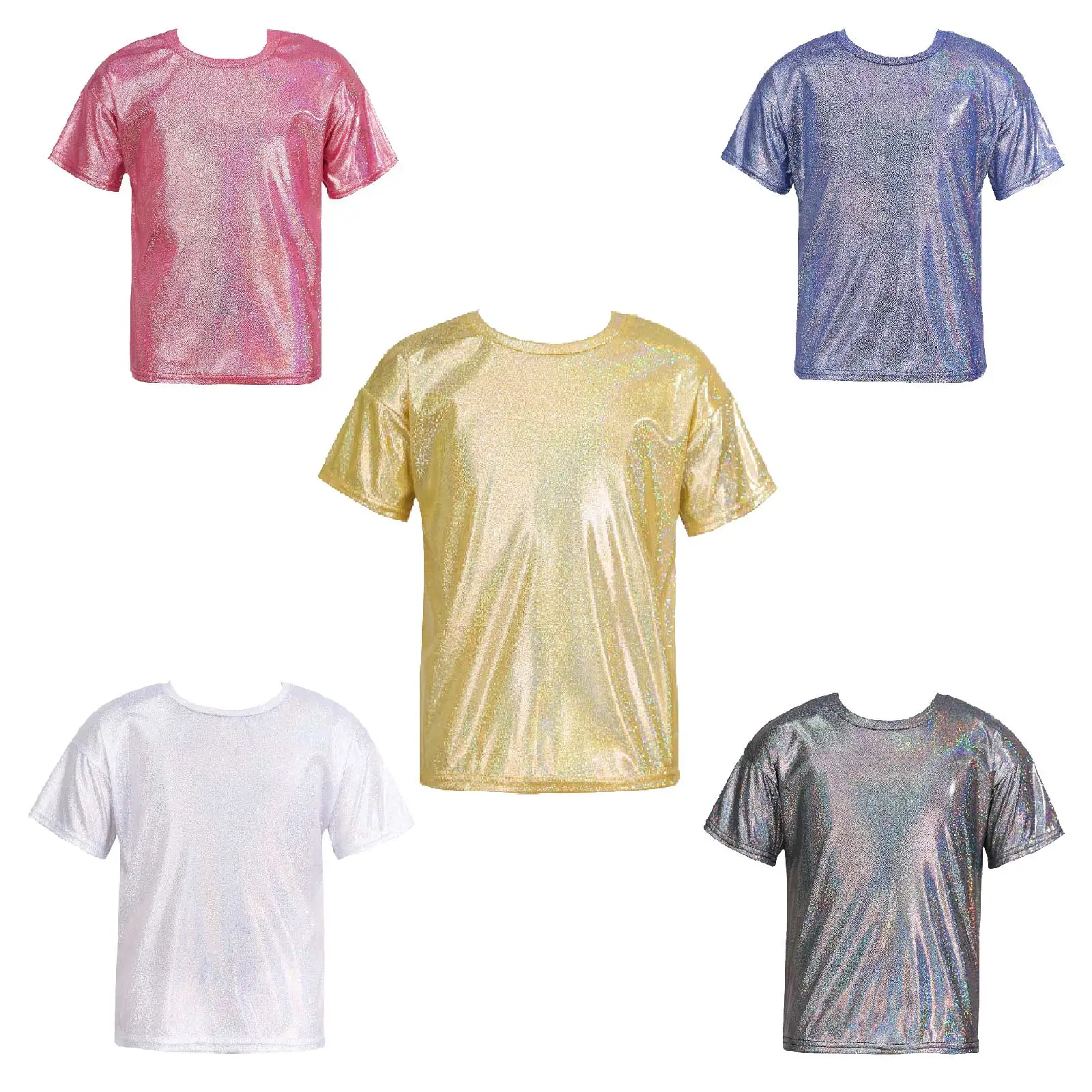 Bộ Bé Trai Bé Gái Bóng Sáng Áo Thun Đầu Co Giãn Bông Tai Kẹp Thời Trang Sáng Dancewear Lấp Lánh Nhạc Jazz Khiêu Vũ Cao Cấp