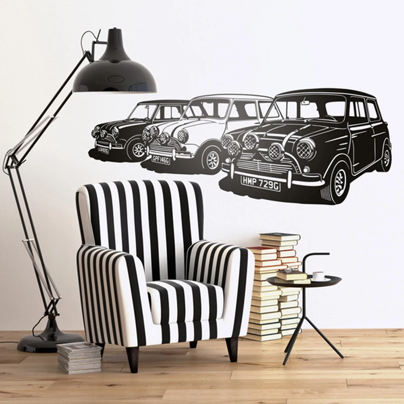 Large Minis Italian Car Vehicle Wall Sticker Baby Nursery Kids Room Summer Beach Car Surf Wall Decal  Bedroom Vinyl Decor