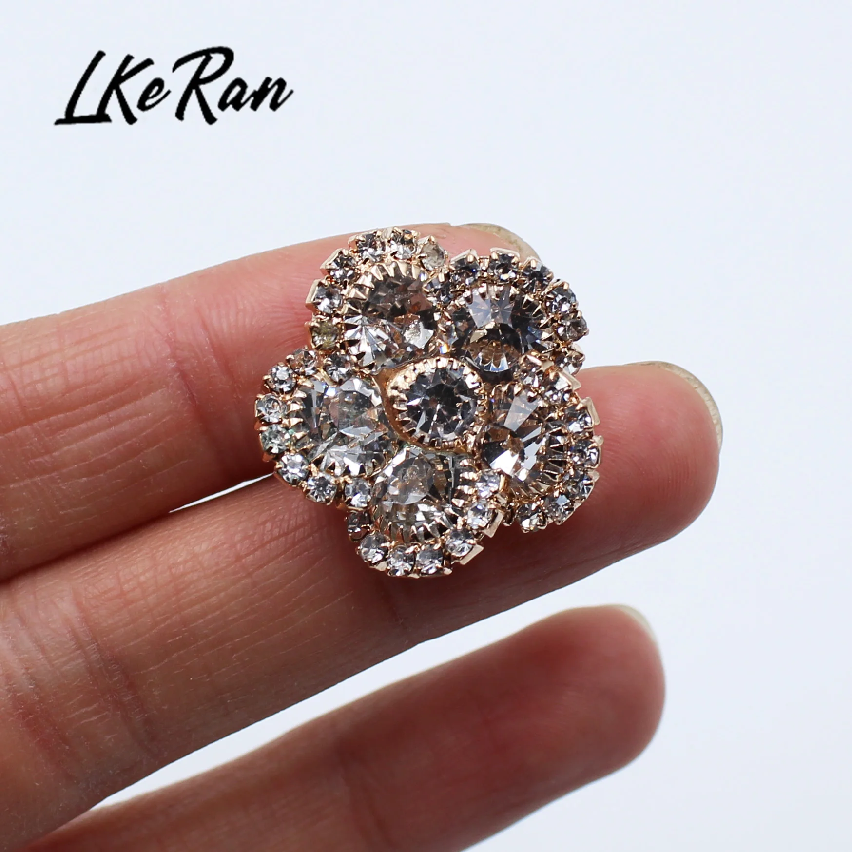 Fashion 5Pcs/lot 24MM Gold Flower Crystal Rhinestone Buttons  Wedding Crafts Decorative Metal Accessories For DIY Clothington