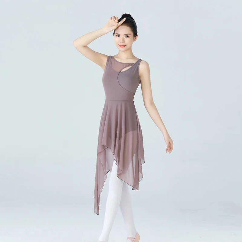 Adult Sleeveless Ballet Tutu Dress Gymnastics Leotards For Women Ballet Mesh Lyrical Dance Costume Contemporary Dancewear