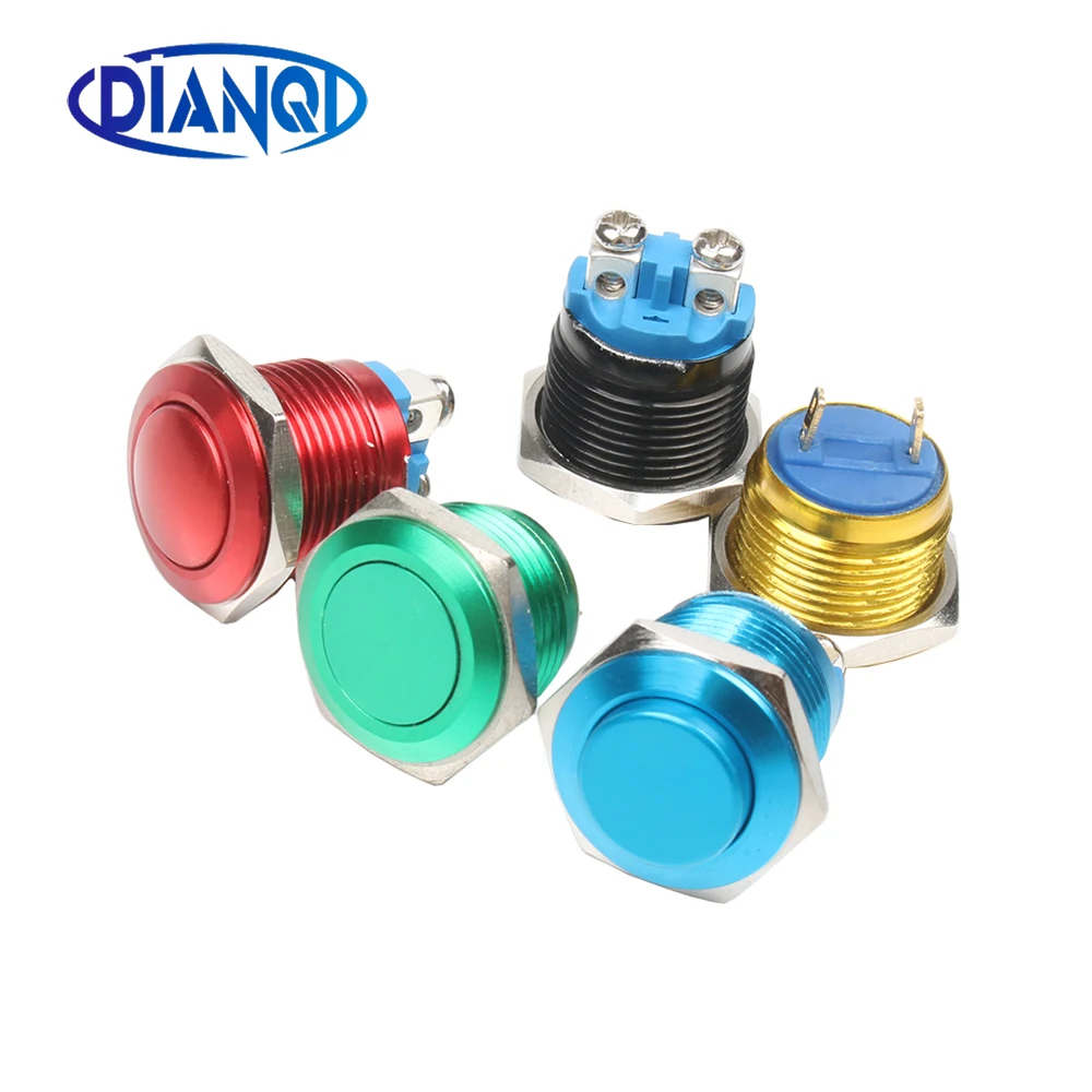 5x16mm Metal brass Push Button Switch high round Momentary/Latching 1NO Car press button pin/screw terminal domed/flat/high head