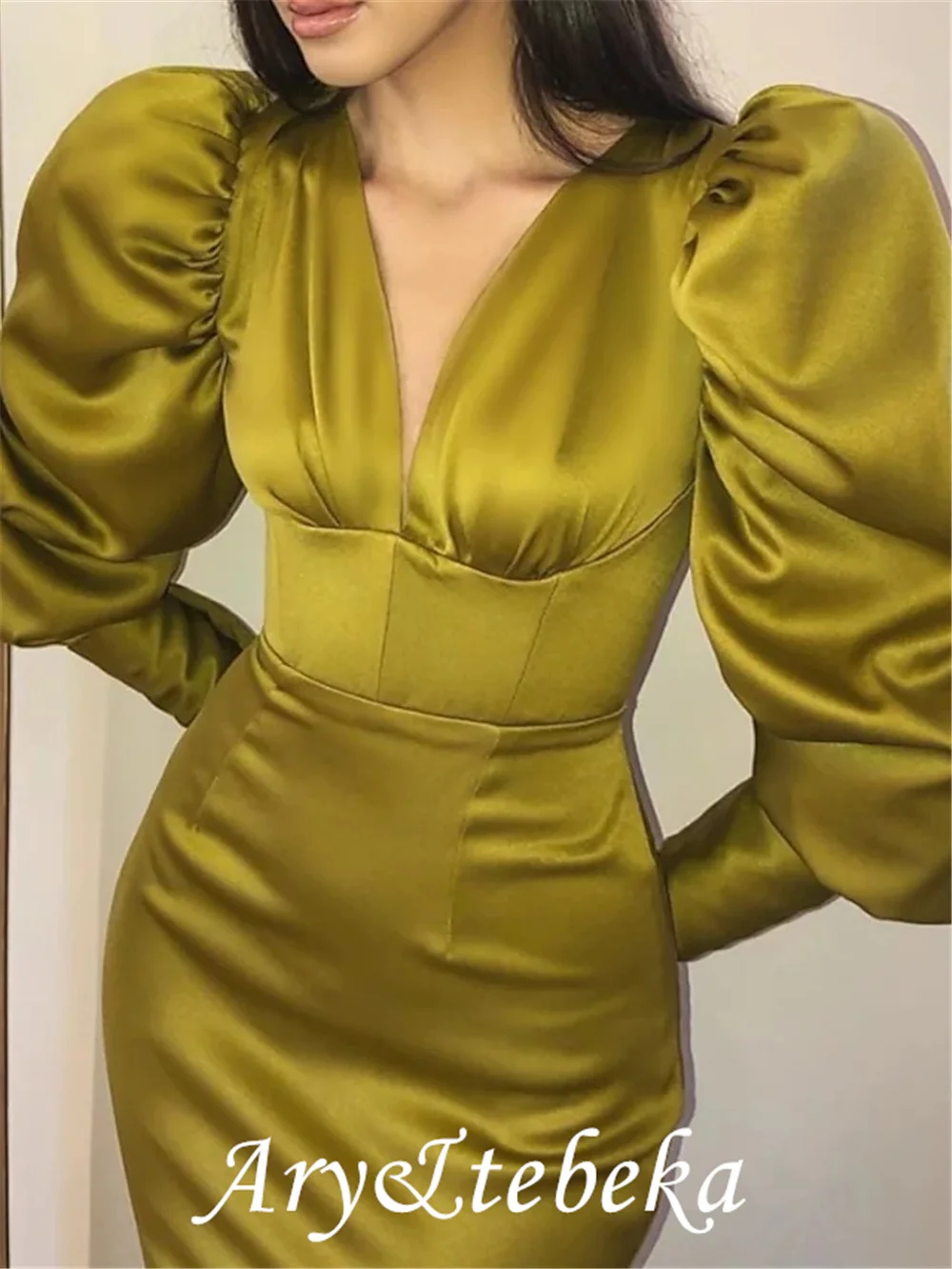 Robe de soirée de fiançailles en Satin extensible, tenue de soirée élégante, sirène/trompette, Vintage, col en V, manches longues, balayage/brosse, 2021