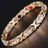 Ladies Fashion Magnetic Chain Crystal Stainless Steel Bracelet Ladies Cross Health Energy Bracelet