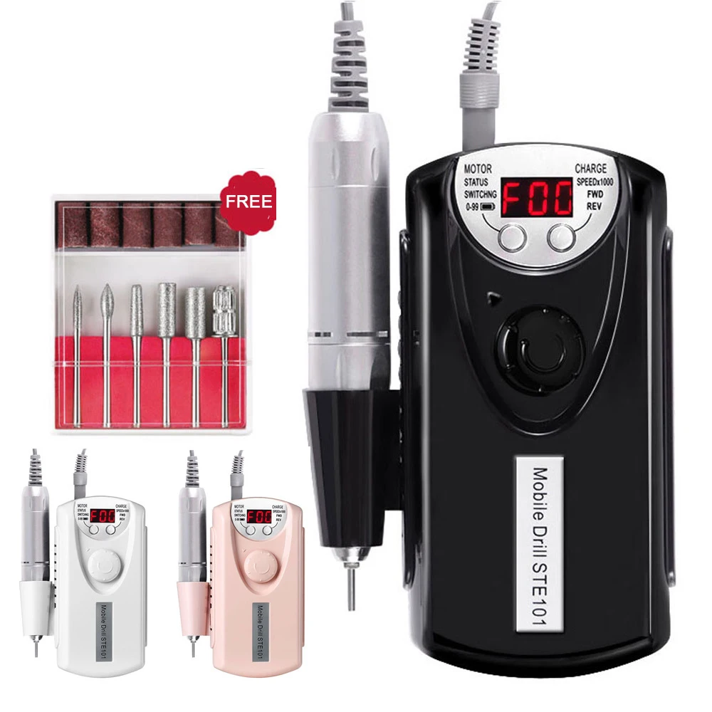 

Electric Portable Nail Drill Machine Rechargeable Mobile Type Manicure Equipment Nail Drill Pen Grinding Bits Set 0-30000 RPM