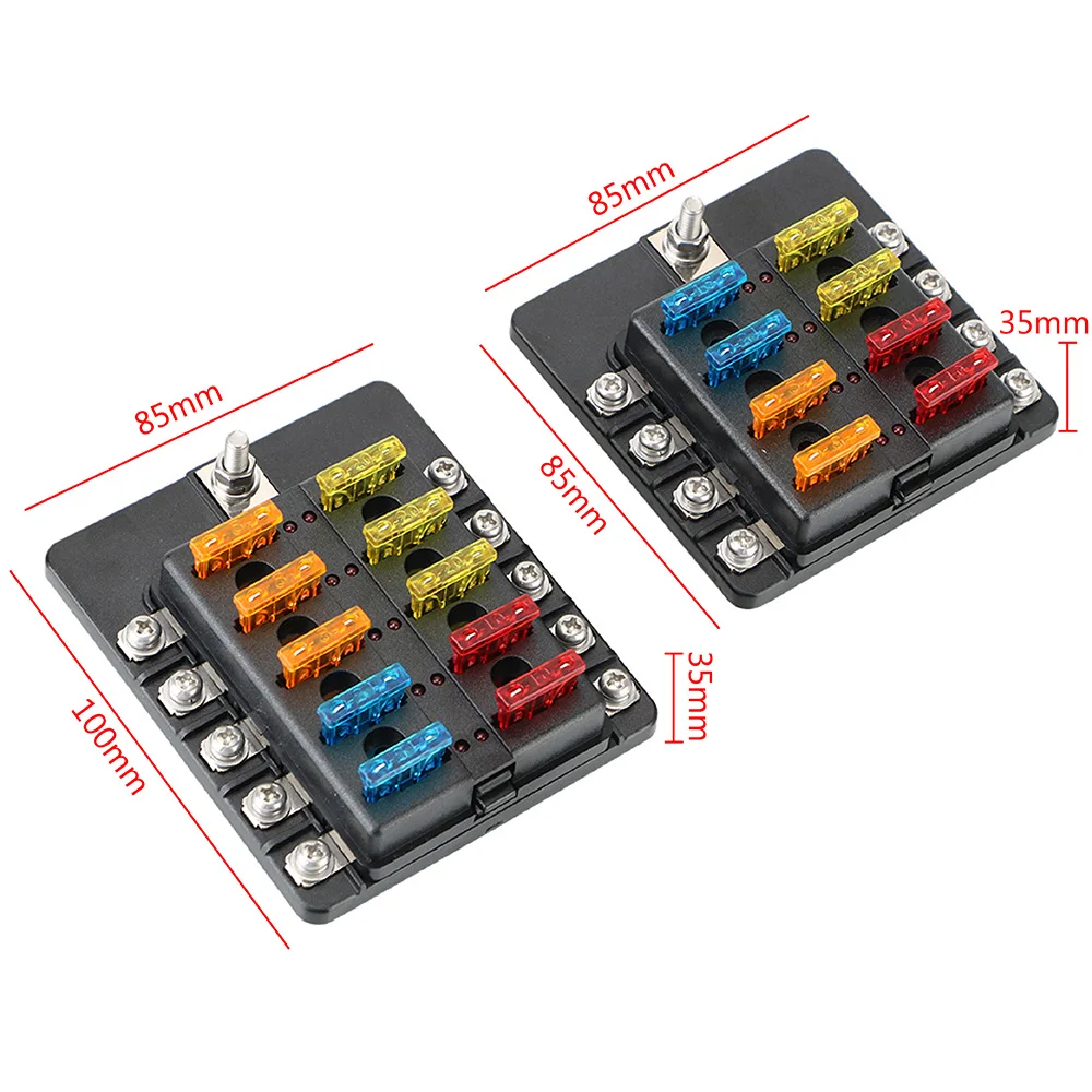 8 Ways 10 Ways Blade Fuse Block 32V 100A Fuse Box Holder M5 Stud With LED Indicator Light Circuit insurance For Auto Car Marine