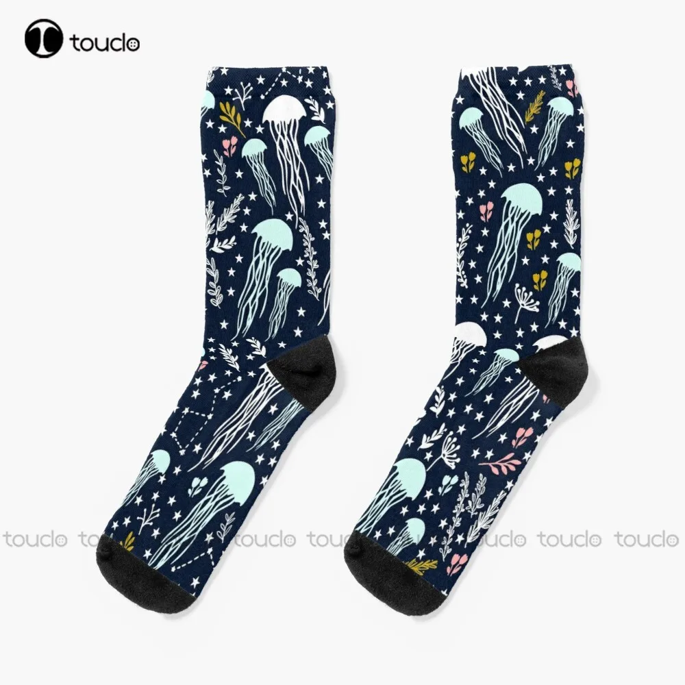 

Cute Jellyfish Socks White Long Socks Christmas Fashion New Year Gift Unisex Adult Teen Youth Socks 360° Digital Print Custom