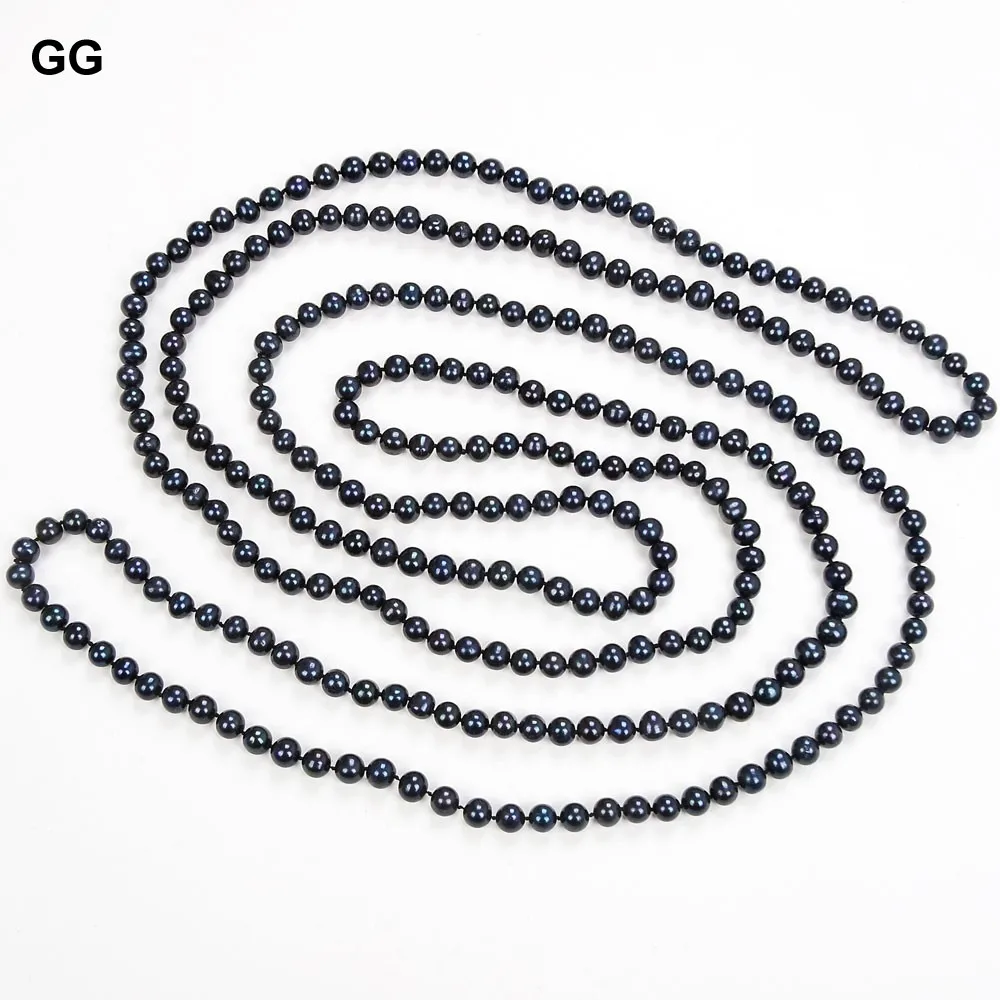 G-G Jewelry Natural Pearl 100'' 10mm AA+ Black Pearl Long Necklace For Women