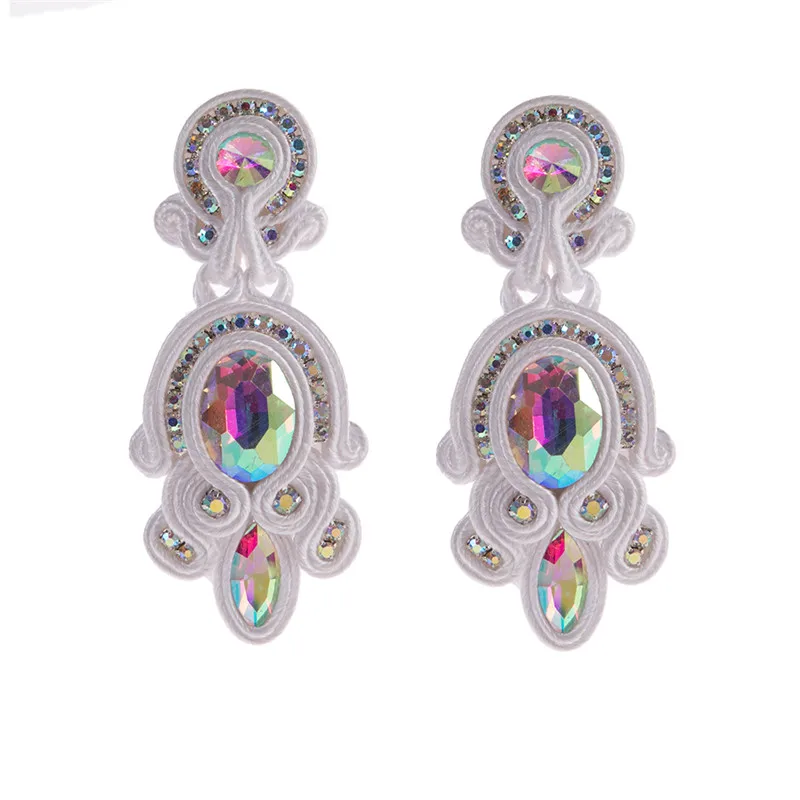 KpacoTa Ethnic boho crystals drop earrings Soutache jewelry for women Handmade weaving colorful long Hanging Earring 2023 Trendy